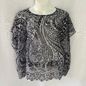 TALBOTS Navy White Sheer Polyester Portofino Paisley Poncho